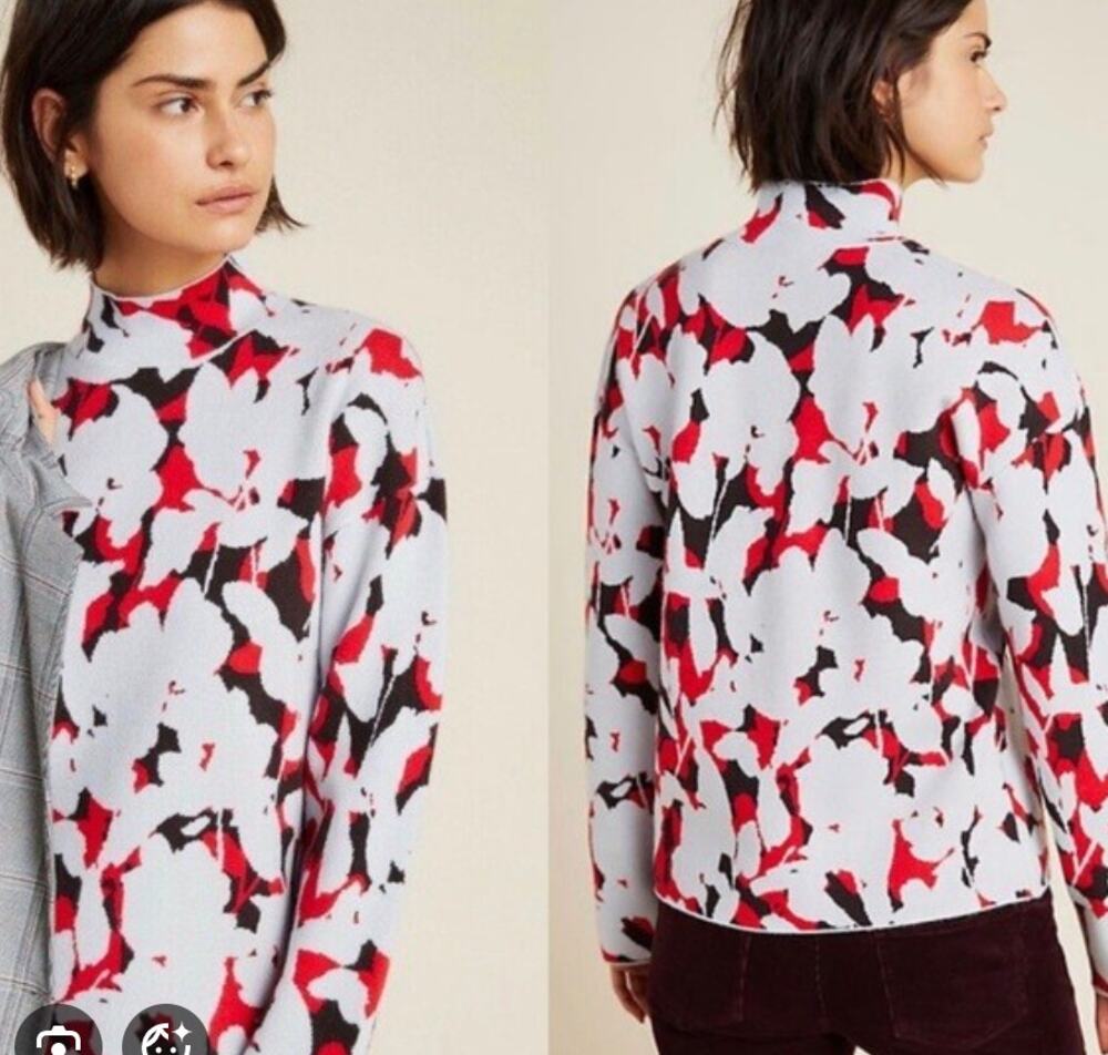 Anthropologie Lizzie Mock Neck Red and Black Sweater Small - Picture 1 of 3